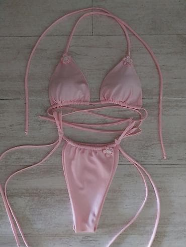 kupaći kostim: Ženski bikini komplet – svetloružičasti - Model: trouglasti grudnjak — 3