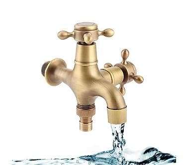Ostali proizvodi za kuću: Retro zidna slavina sa dva izlaza – antik bronza - Materijal: mesing — 2