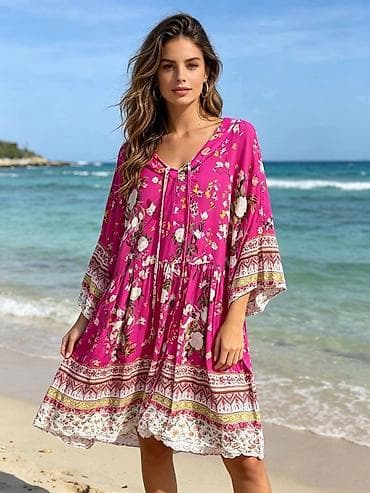 za svadbu: Boho tunika/haljina sa printom 🍀Kroj: komotna A-linija sa spuštenim — 8
