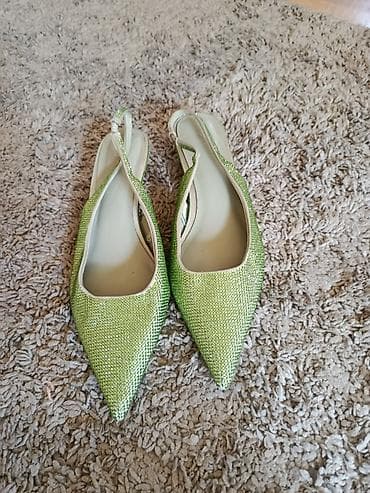 eskadrile cipele: Zara Zelene ženske slingback baletanke sa špicastim vrhom, prekrivene — 1