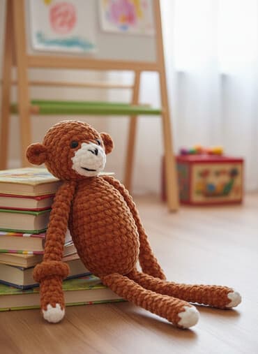 igračka koja ponavlja reči: Heklana igračka Majmun 🌈 U svet mašte vodi te končić po končić… 🧶💫 — 1