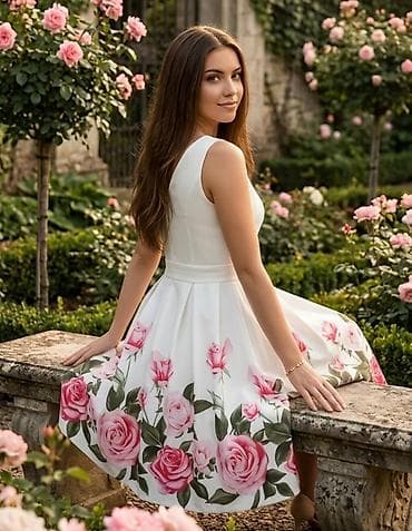 Dresses: Haljina sa cvetnim printom – midi A-kroja - Boja: bela osnova sa — 1
