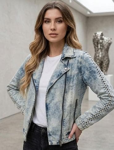 duks s: Ženska teksas jakna – moto kroj sa efektom izbeljenog (acid wash) — 1