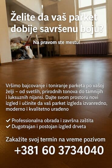 Alati i mašine: Parketarske usluge – hoblovanje, lakiranje, bajcovanje, ugradnja Opis — 3