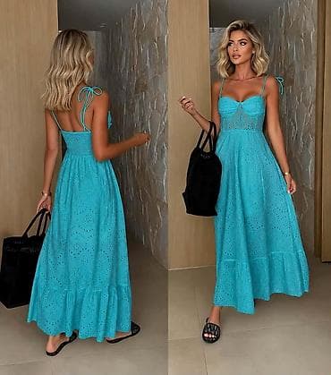 tirkizno zelena haljina: Haljina – 3600 din - Model: midi/maxi haljina od pamučne broderije — 2