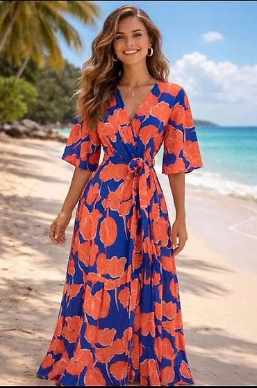 Dugačka letnja haljina sa cvetnim printom - Model: maxi haljina sa