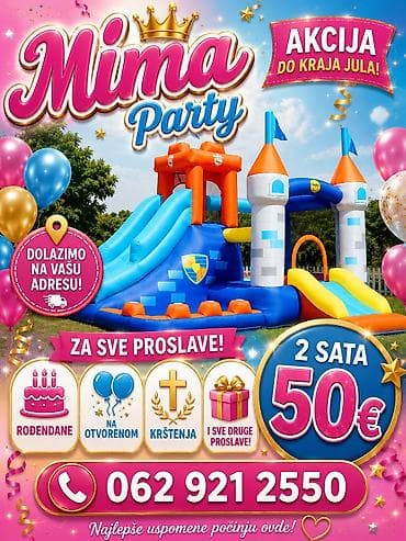 MIMA PARTY – tematski plavi „dvorac” za dečije proslave - Idealno za