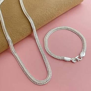 gumene cizme 37 broj: Srebrni set lančić + narukvica, pleteni „foxtail” (lisji rep) dizajn — 1