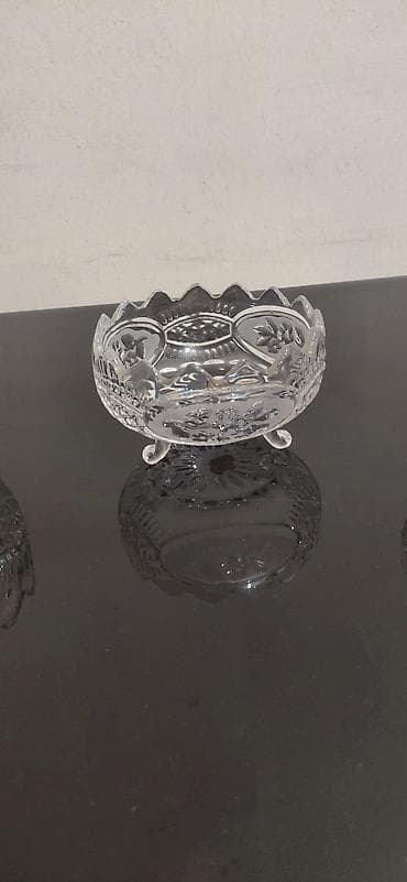 porcelansko posuđe: Set ukrasnih staklenih zdela/posuda na nožicama - Materijal: providno — 2