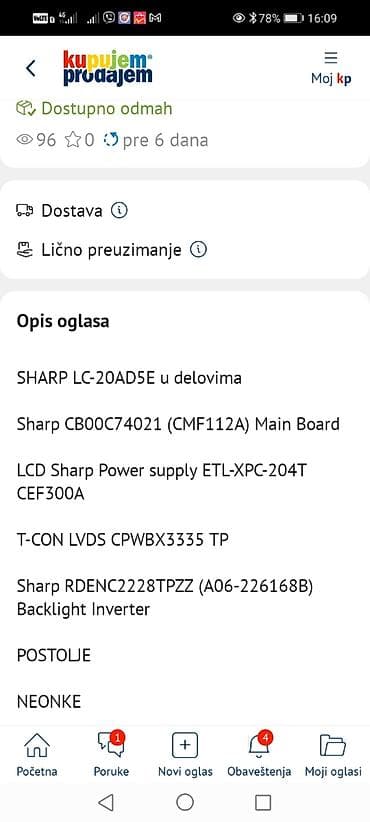 obicna antena za tv: SHARP LC-20AD5E – delovi za TV Dostupni originalni moduli i — 1