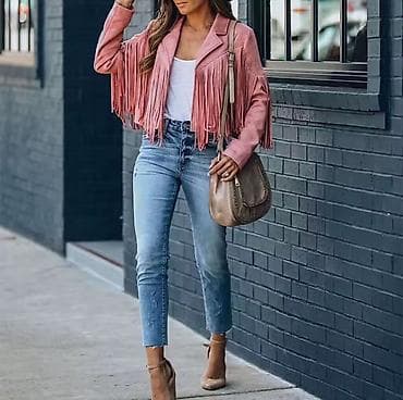 Sakoi: 🔥Ženska jakna sa resama – kroj biker/boho - Materijal: imitacija — 2