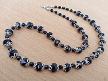 zlatne minđuše cena: Ogrlica 2 Ogrlica STAKLO metal, Dužina-obim oko 58 cm, perle 1 cm — 3