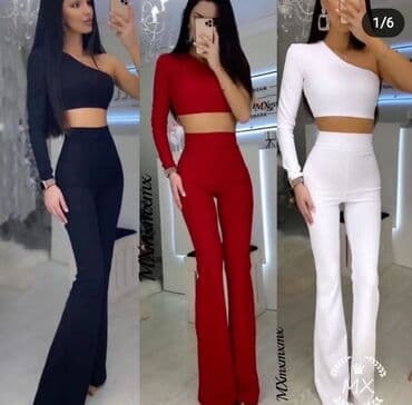 Komplet zvonarice i crop top na jedan rukav sa elastinom