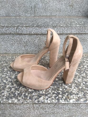 stikle na pertlanje: Ženske sandale na blok štiklu – Opposite - Boja: bež/nude - Materijal — 1