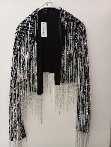 svecane haljine sa resama: Ručno ukrašeni kratki sako/bolero sa bogatim srebrnim resama i — 1