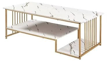 držač za laptop: Elegantan klub sto sa mermernim efektom i zlatnim metalnim okvirom - — 3