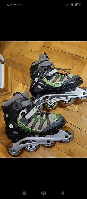 90210 sa prevodom: Roleri Power Slide – inline, 4 točka po cipeli. - Dizajn: crno‑zelena — 3