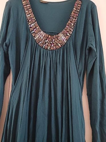 tech fleece teget: - Teget haljina sa dugim rukavima i bogatim ukrasima oko dekoltea — 4