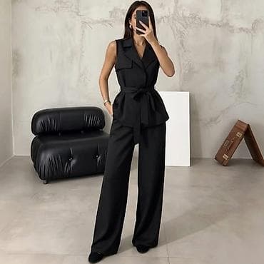 Overalls: Komplet bez rukava elegantan sako prsluk + široke pantalone. Kroj — 2
