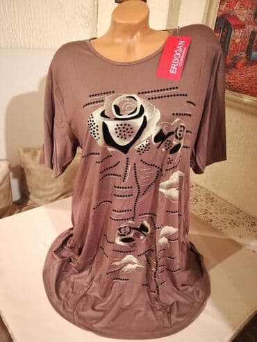 letnje tunike za punije: 2XL, Viskoza, Cvetni, bоја - Boja pudera — 1
