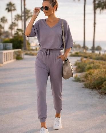 bele torbe: Dvoslojni ženski komplet za slobodno vreme – majica + donji deo — 5