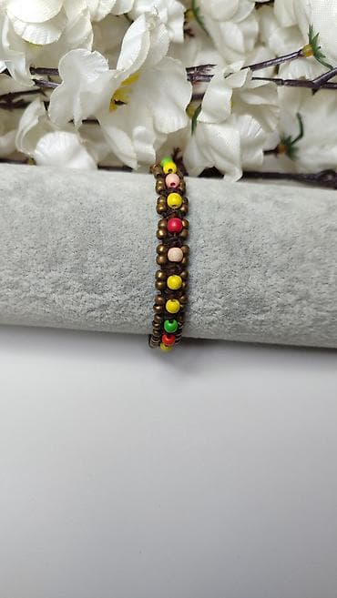 ps nakit narukvice: Ručno rađena narukvica sa perlama - Dizajn: pleteni dupli red sitnih — 2