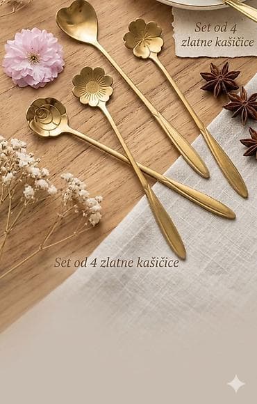 lunch box cena: Set od 4 zlatne kašičice - Materijal: metal sa zlatnim finišem - — 1