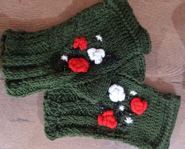 Beanies: Pletenе zimske rukavice bez prstiju – ručni rad - Boja: tamnozelena - — 1