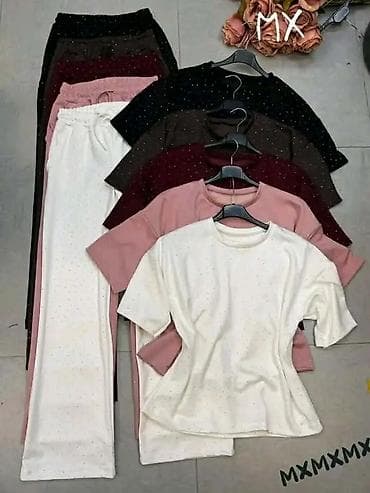 obuca sa platformom: Dvoslojni ženski kompleti – majica + široke pantalone - Model — 2