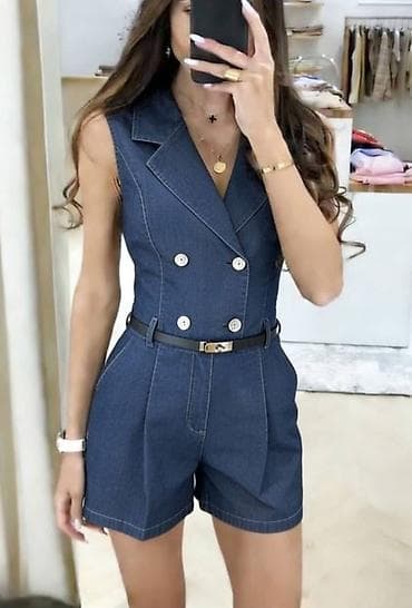 🔥Ženski teksas kombinezon-šorts bez rukava, moderan “blazer” kroj. - — 1