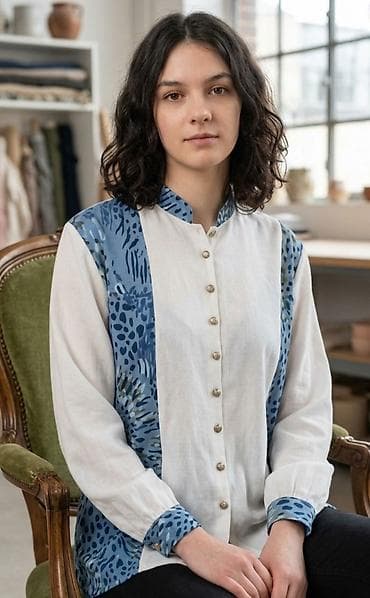 cloud 9: Ženska košulja sa mandarin kragnom i dekorativnim dugmadima. Model je — 1