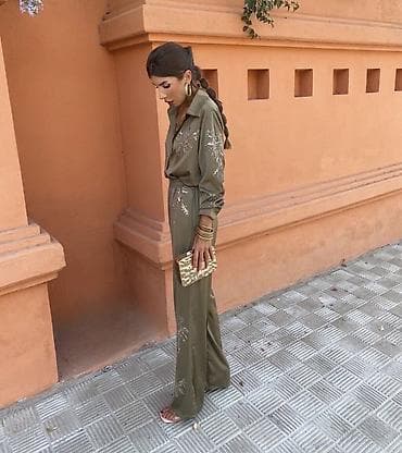 Men's Footwear: 🔥zenski dvodelni set – košulja i pantalone sa šljokičastim vezom ✅2200 — 2