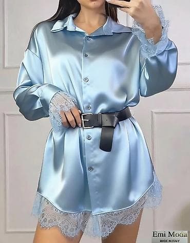 mango bluze: Satenska košulja-haljina sa čipkom – Emi Moda, Made in Italy - Model — 3