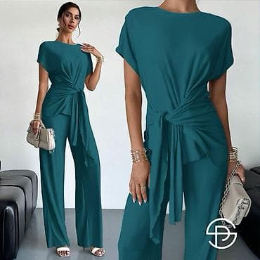 svecani kompleti za punije dame: Damski elegantni komplet – bluza i pantalone sa širokim nogavicama - — 4