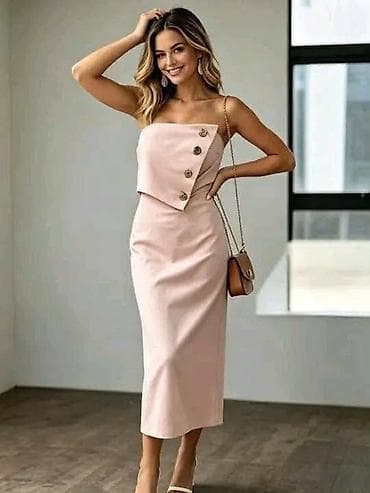 plavi ahat: Elegantna midi haljina bez bretela sa asimetričnim preklopom i — 3