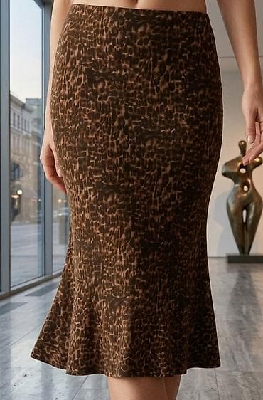 bluze plus size: Suknja sa animal printom, midi dužine, u A-kroju sa blagim zvonastim — 1