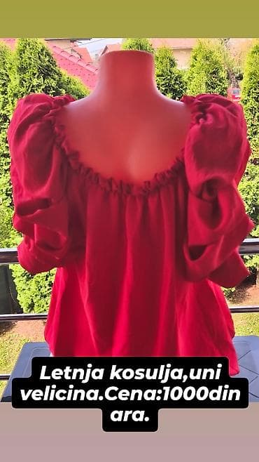 nemacka obuca: Letnja bluza u crvenoj boji, širokog kroja sa nabranim okruglim — 3