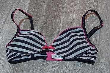 Ženski grudnjak sa prugama - Dizajn: crno-sive horizontalne pruge sa