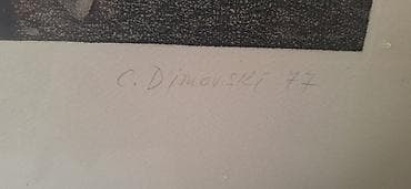 mali razanj za pilice: Grafika u okviru – potpisano C. Dimovski, 1977 - Tehnika: crno-bela — 4