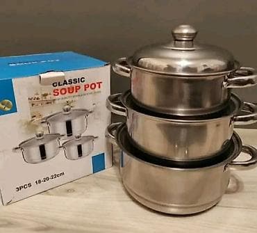 Set od 3 inox lonaca sa poklopcima – “Classic Soup Pot” - Materijal
