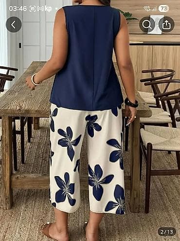 helanke 8: Ženski komplet – bez rukava bluza i kapri pantalone - Dizajn — 2