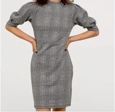 Women's Sweatshirts: Elegantna karirana haljina u sivo-crnoj kombinaciji (pepita/kockasti — 1