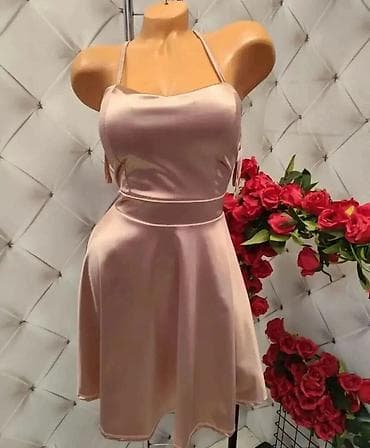 Haljine: Satenska mini haljina na tanke bretele - Model: kratka A-kroja sa — 5