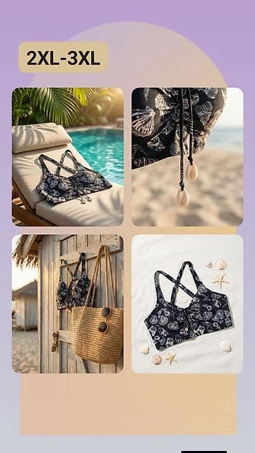 pantalone za plažu: Gornji deo kupaćeg kostima sa motivom školjki – veličine 2XL–3XL - — 1