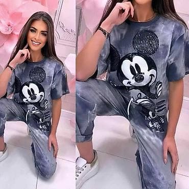 versaci majice: 🔥Ženski komplet – majica i donji deo sa velikim printom Miki Maus — 8