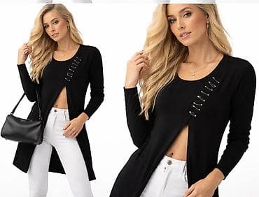 lepa radic: Crni ženski kardigan/tunika sa dugim rukavima i asimetričnim prednjim — 1