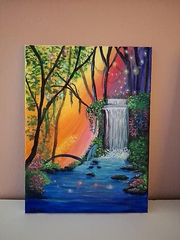 brisko sa kantom: Ručno rađena slika na platnu – akril - Motiv: bajkoviti pejzaž sa — 2