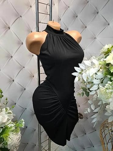 Haljine: Elegantna midi haljina sa rol-kragnom i asimetričnim naborima - — 3