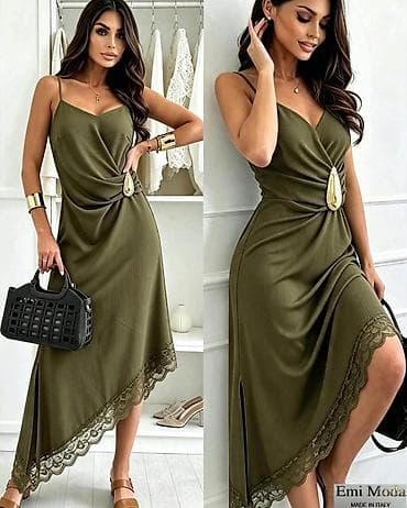 bunda s: Elegantna midi haljina na tanke bretele – Emi Moda, Made in Italy. - — 2