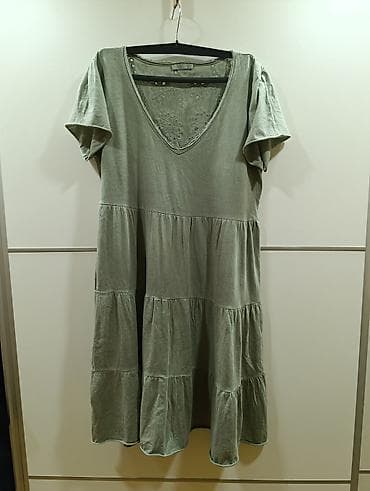 Haljina – 100% pamuk, Made in Italy - Boja: maslinasto zelena/siva -